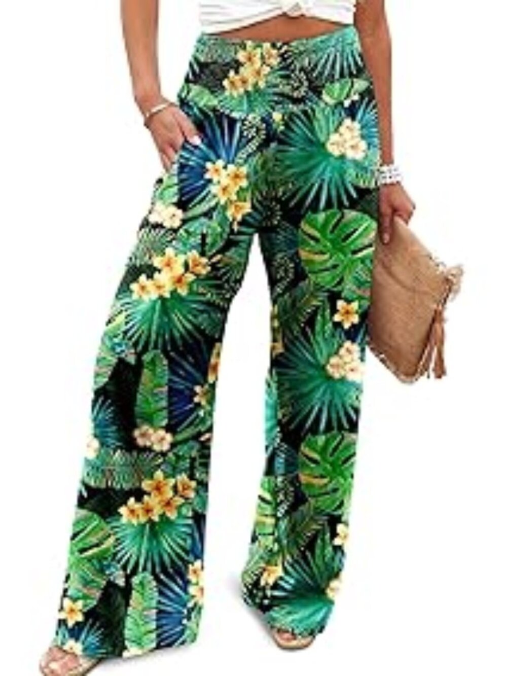 "Palm Trees" NEW Stretchy Wide Leg Lounge Palazzo Pants w/Slant Pockets Size 3X